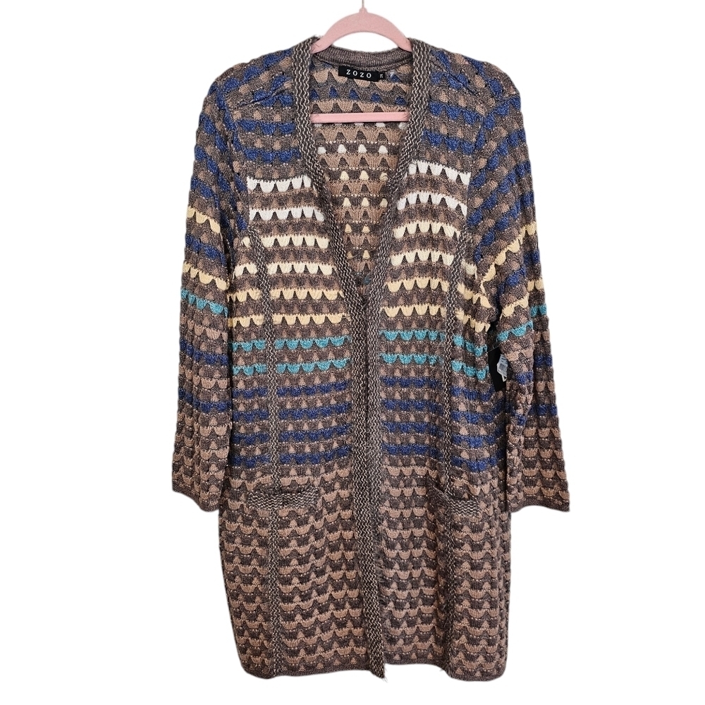ZoZo 3D Knit Crochet Eyelash Long Duster Sweater Cardigan Plus Size